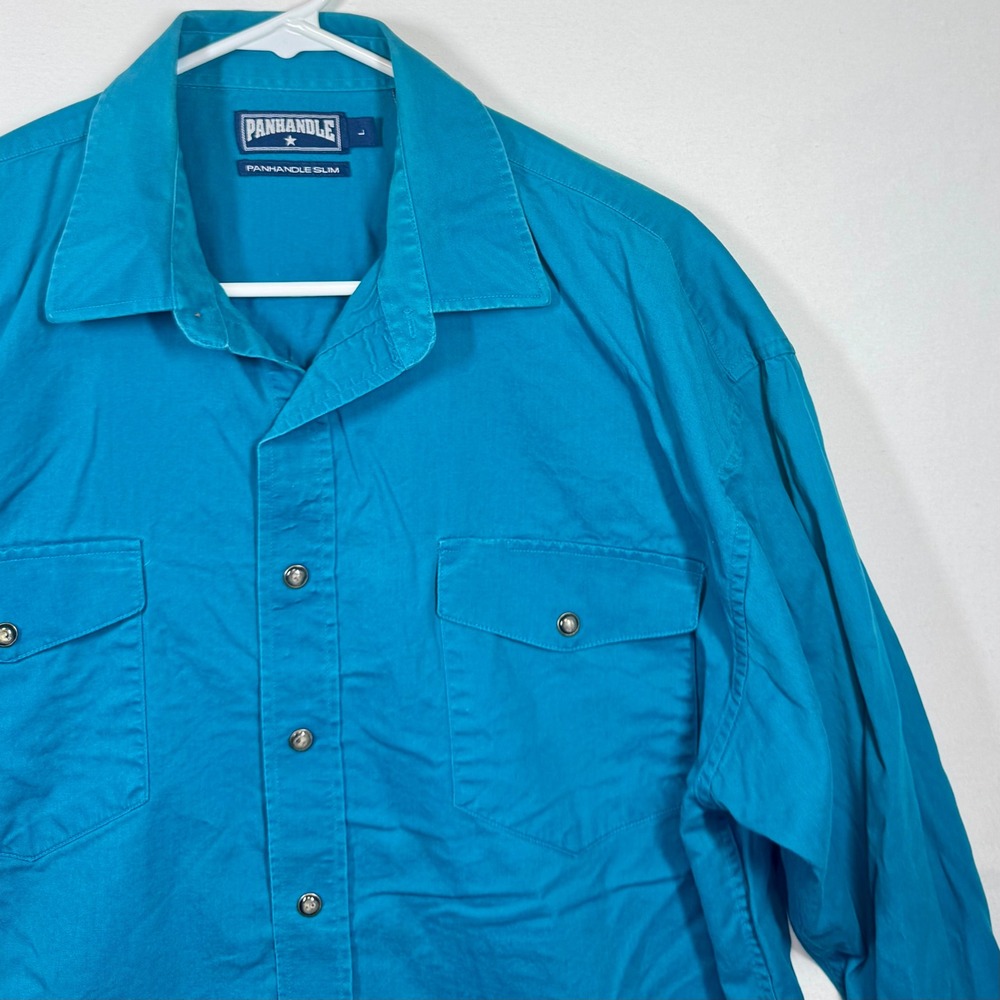 Panhandle Western Shirt Slim Fit Long Sleeve Snap Button Turquoise Sz Large‎